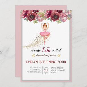 Bellerina Dancer   Pink Floral Ballet Birthday Invitation