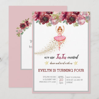 Bellerina Dancer | Pink Floral Ballet Birthday Invitation