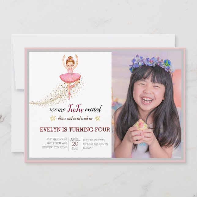 Bellerina Dancer | Pink Floral Ballet Birthday Invitation (Front)