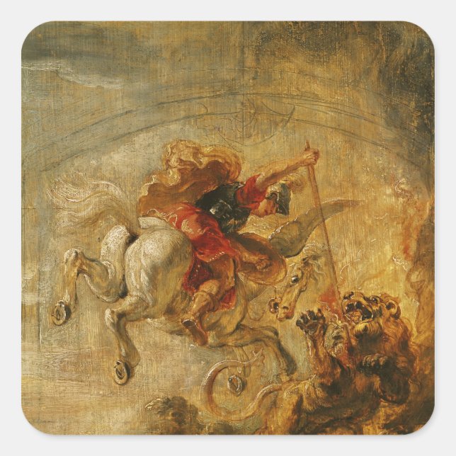 Bellerophon Riding Pegasus Fighting the Chimaera Square Sticker (Front)