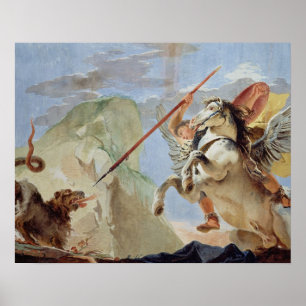 Bellerophon, riding Pegasus, slaying the Chimaera, Poster