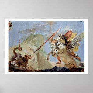 Bellerophon, riding Pegasus, slaying the Chimaera, Poster