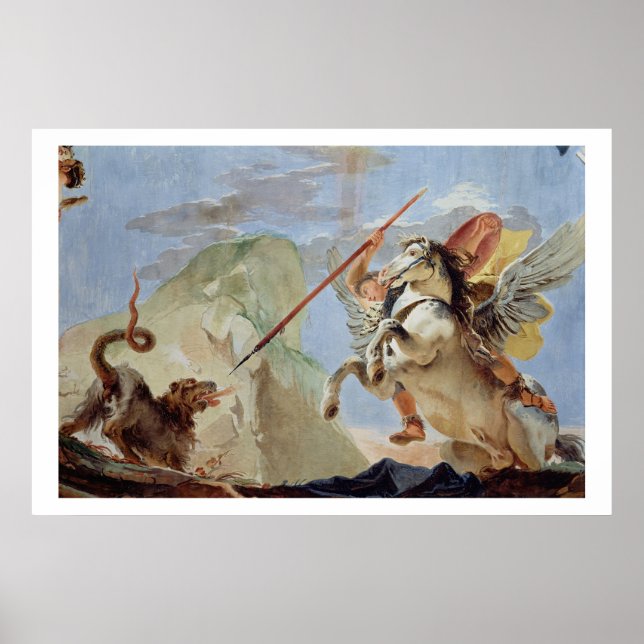 Bellerophon, riding Pegasus, slaying the Chimaera, Poster (Front)
