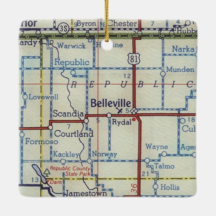 Belleville Kansas Vintage Map Ceramic Ornament Zazzle.co.uk