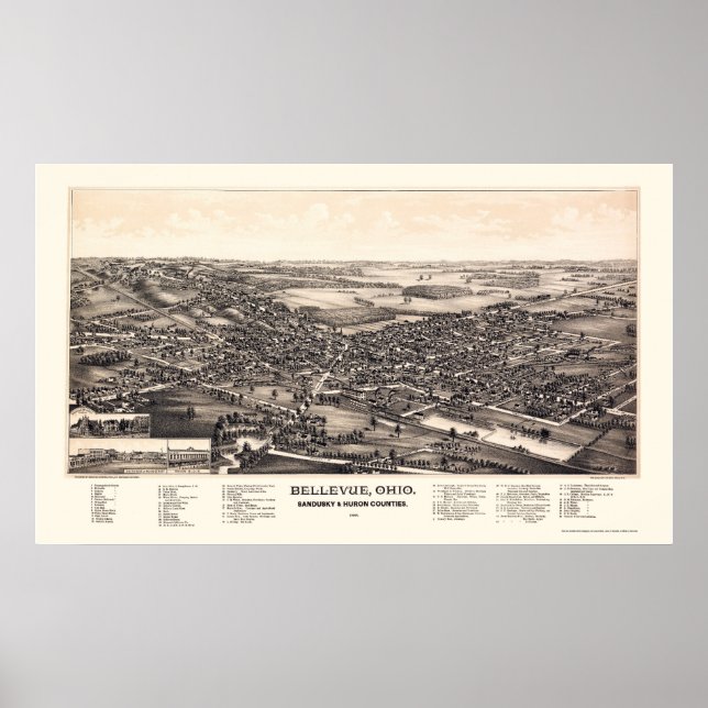 Bellevue, OH Panoramic Map - 1888 Poster (Front)
