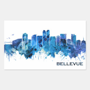 Bellevue Washington Skyline Blue Rectangular Sticker