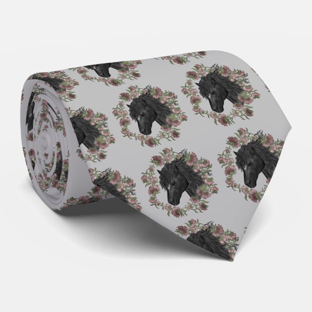 Bellflower Black Horse  tie (Rolled)