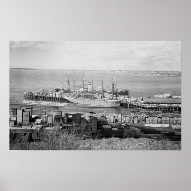 Bellingham, WA Docks View of Lumber Ships Poster (Front)
