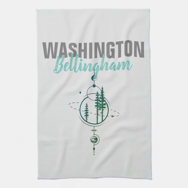Bellingham Washington Geometric Trees Tea Towel (Vertical)