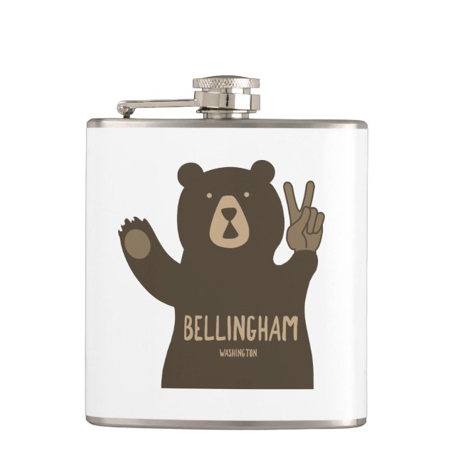 Bellingham Washington Peace Bear Hip Flask (Front)