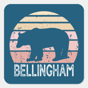 Bellingham Washington Retro Bear Square Sticker