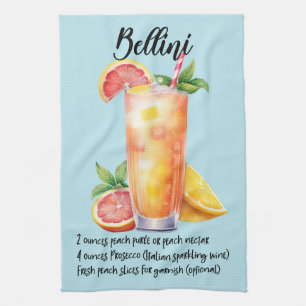 Bellini Cocktail Recipe Tea Towel