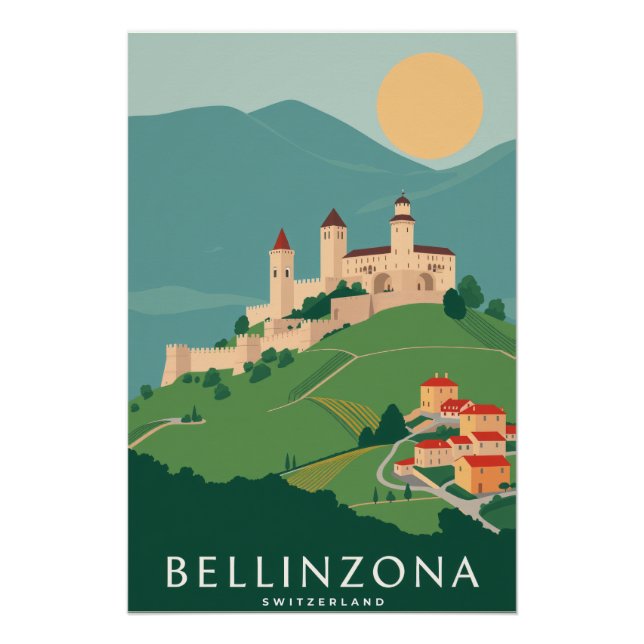 Bellinzona Retro Art Noveau Swiss Travel Poster (Front)