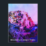 ** Bellissima - Italian Language Cinque Terre Post Postcard<br><div class="desc">POST CARD - POSTCARD : Artsy artistic Abstract Digital Painting of MANAROLA part of CINQUE TERRE in Italy / Italia . Lots of magenta and pink are in this digital painting. The design is of a Mountain side full of homes and gorgeous water. CINQUE TERRE is an amazing experience, IMHO,...</div>