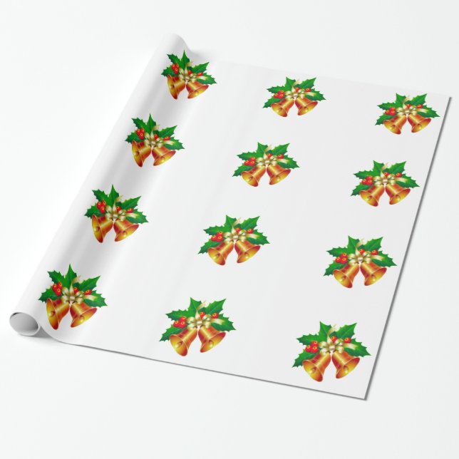 Bells and Holly Wrapping Paper (Unrolled)