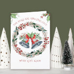 Bells are Ringing Out Holly Wreath Folded Holiday Card<br><div class="desc">Holiday Greeting Card with silver bells scattered with snow, holly and a rustic twig wreath. The wording reads "the bells are ringing out with love and joy" in elegant typography. Traditional festive design and the template is ready for you to add your message and sign off inside - leave the...</div>