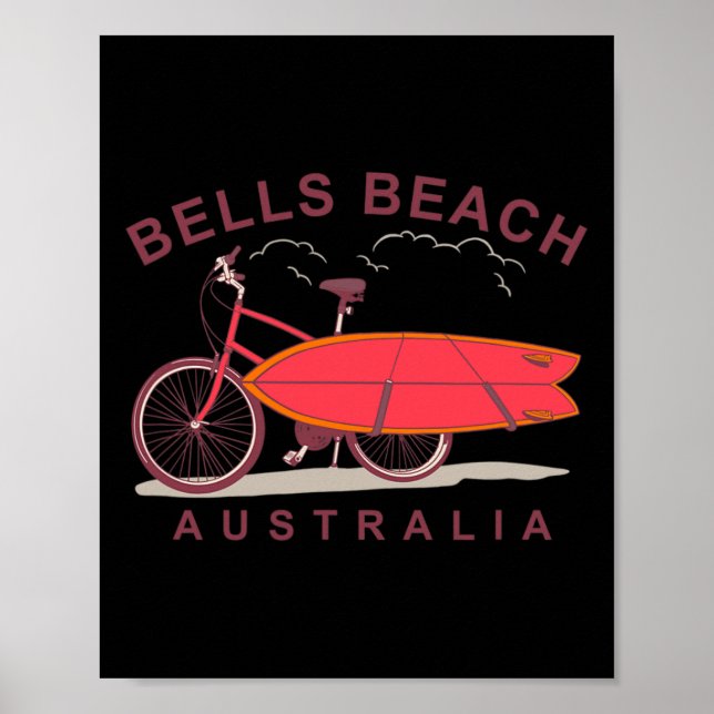 Bells Beach Australia Surfboard Bike Surfer  Poster (Front)