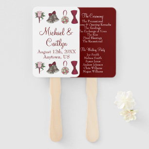 Bells Bow Flower Bouquet Burgundy Wedding Program Hand Fan
