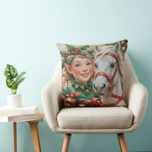 Bells Holly and Horse Christmas Elf Cushion