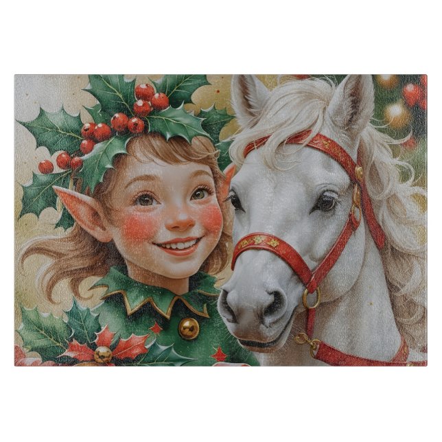 Bells Holly and Horse Christmas Elf Cutting Board (Front)