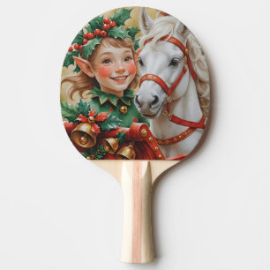 Bells Holly and Horse Christmas Elf Ping Pong Paddle