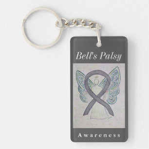 Bell's Palsy Awareness Silver Ribbon Keychain