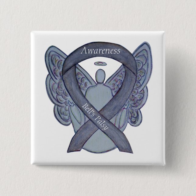 Bell's Palsy Silver Awareness Ribbon Angel Art Pin (Front)