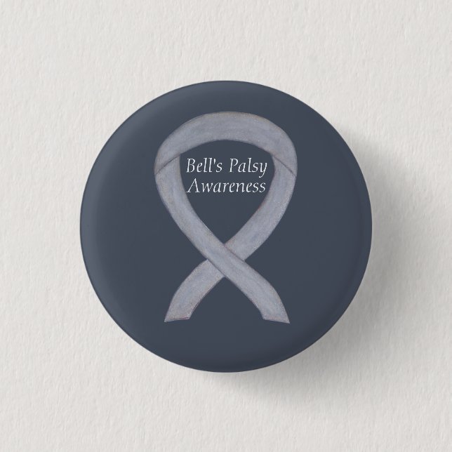 Bell's Palsy Silver Awareness Ribbon Custom Pin (Front)