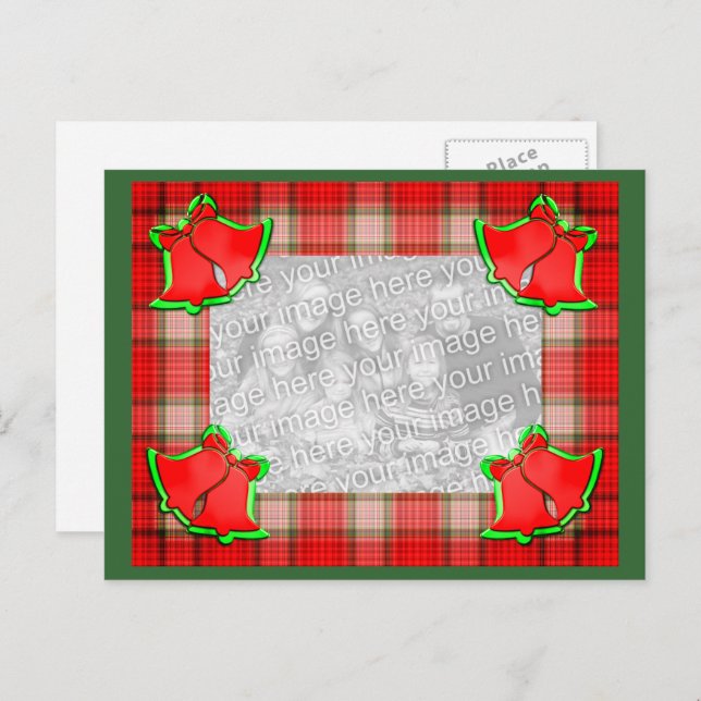 Bells Red Plaid Christmas Holiday Photo Postcard (Front/Back)