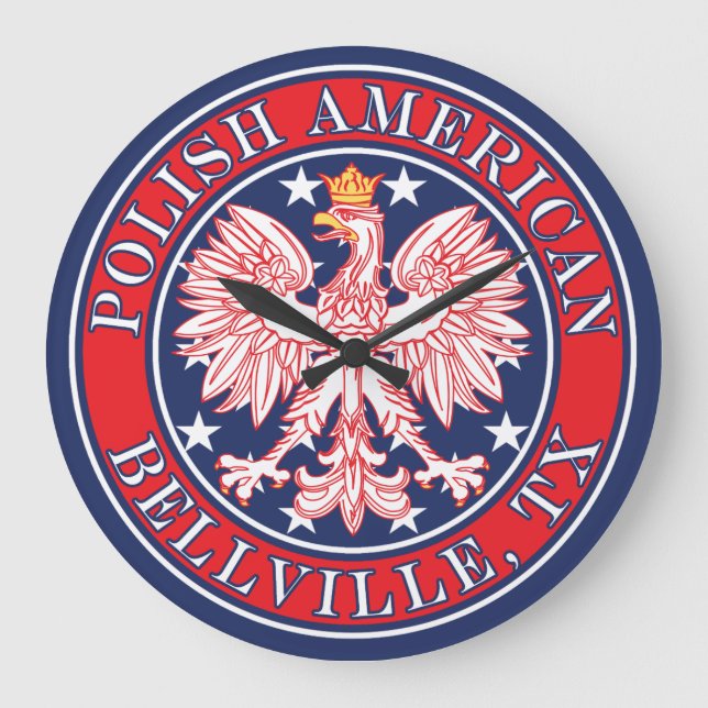 Bellville Texas Polish American Eagle Large Clock (Front)