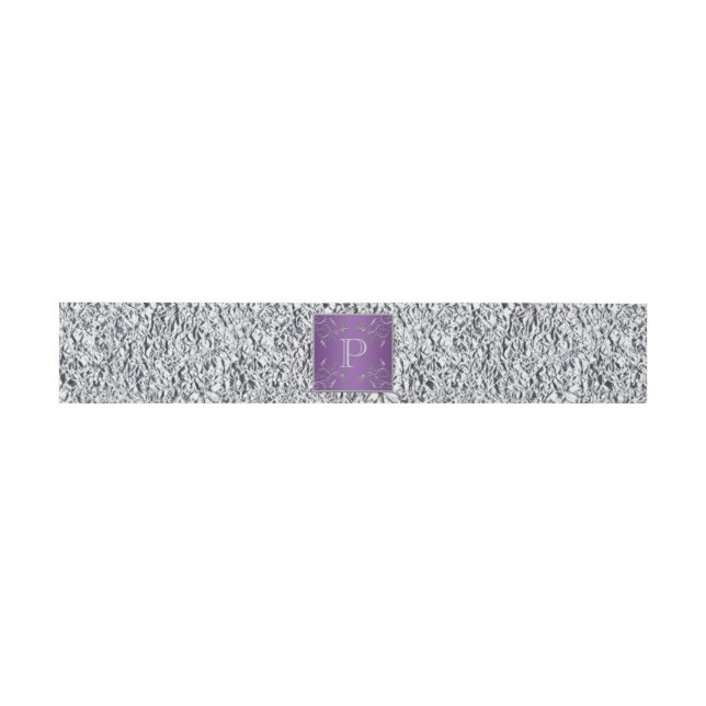 Belly Band | Purple Silver Grey Floral | FAUX Foil Invitation Belly Band (Flat)