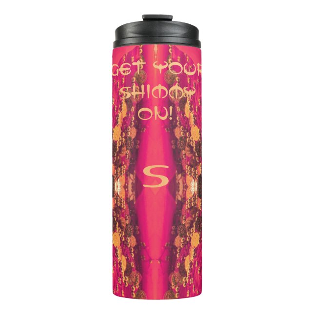 Belly dance hip scarf with coins thermal tumbler (Front)
