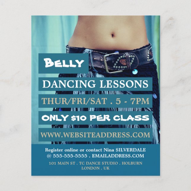 Belly Dancer, Dance Lesson Advertising Flyer (Front)