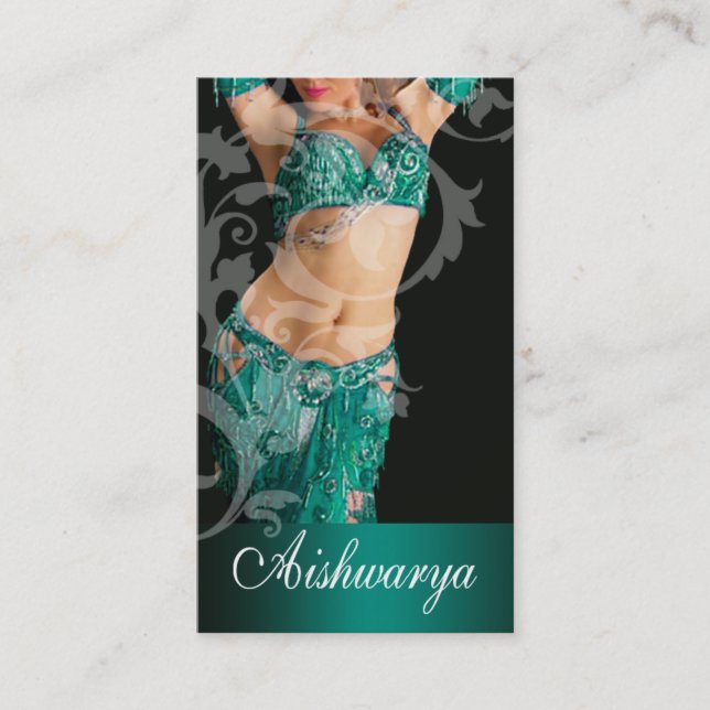 Belly Dancer III, Bollywood Hindi Fashion (teal) Business Card (Front)