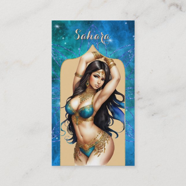 Belly Dancer Moroccan Blue Turquoise Business Card (Front)