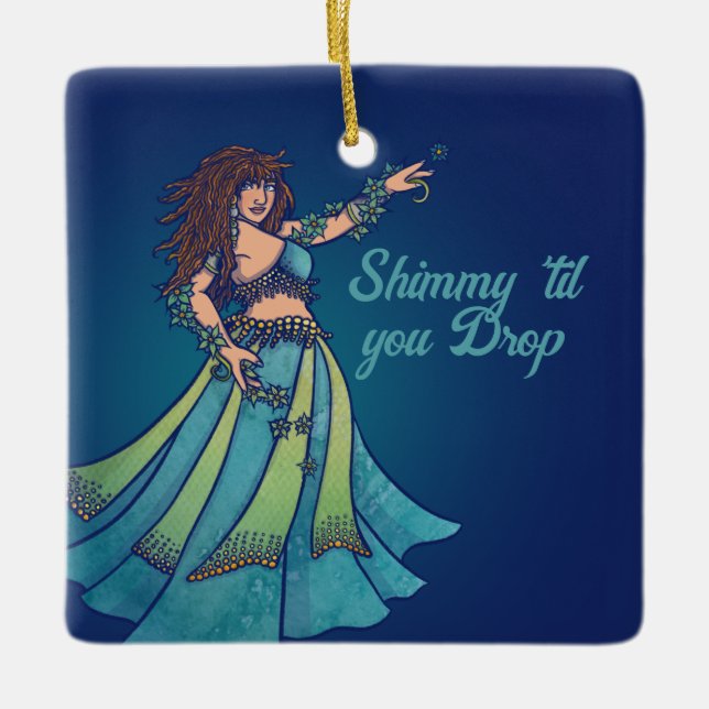Belly Dancer Ruby Teal Art  Ceramic Ornament (Front)