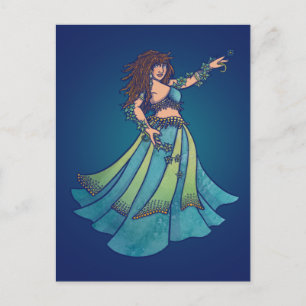 Belly Dancer Ruby Teal Art Postcard