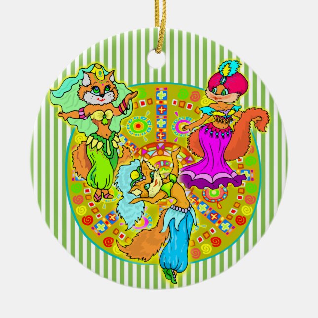 Belly Dancing Cats Ceramic Tree Decoration (Front)