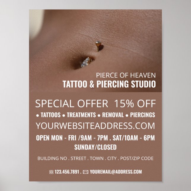 Belly Piercing, Tattoo & Body Piercing Studio Poster (Front)