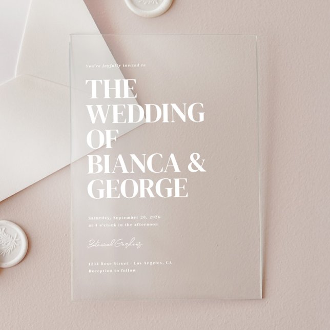 Belmont Vertical Typography Wedding Acrylic Invitations (Creator Uploaded)