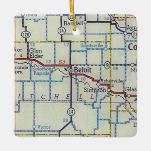Beloit KS Vintage Map Ceramic Ornament