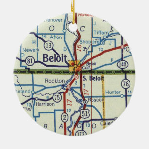 Beloit WI Vintage Map Ceramic Tree Decoration