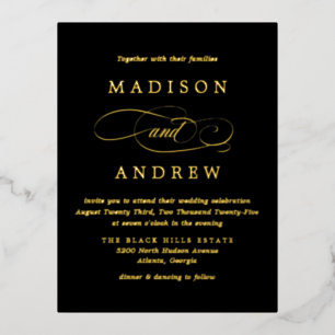 Beloved Black and Gold Wedding Foil Invitation Postcard