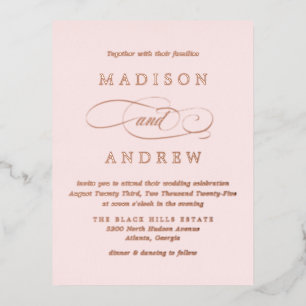 Beloved Blush Pink and Rose Gold Wedding Foil Invitation Postcard