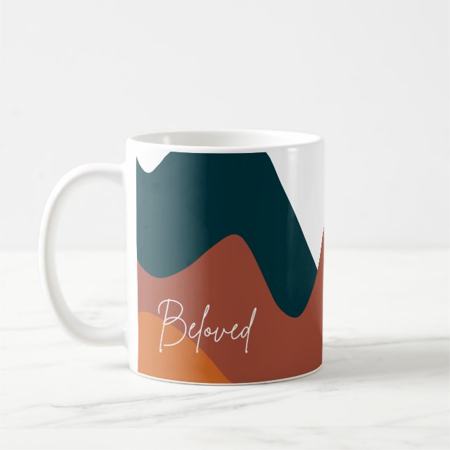 Beloved Burnt Orange Abstract Christian Faith Coffee Mug (Left)