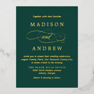 Beloved Emerald Green and Gold Wedding Foil Invitation Postcard