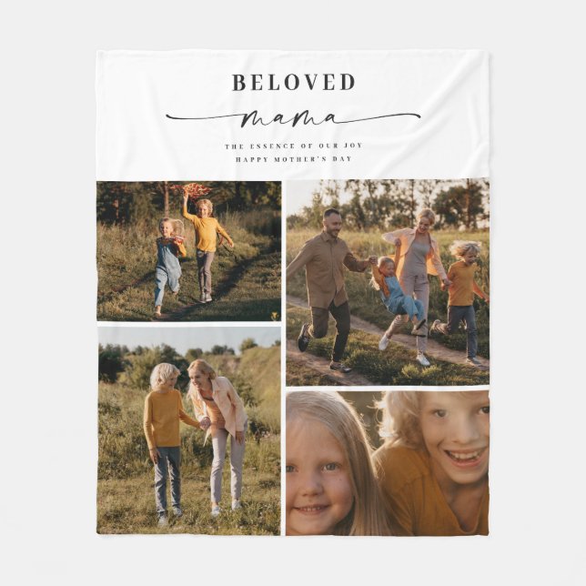 Beloved Mama Mum Happy Mother's Day Photo Collage Fleece Blanket (Front)