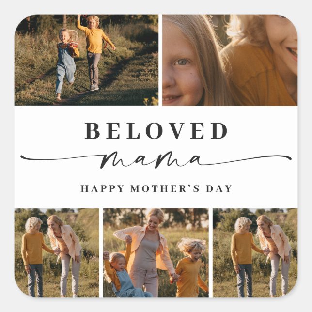 Beloved Mama Mum Happy Mother's Day Photo Collage Square Sticker (Front)
