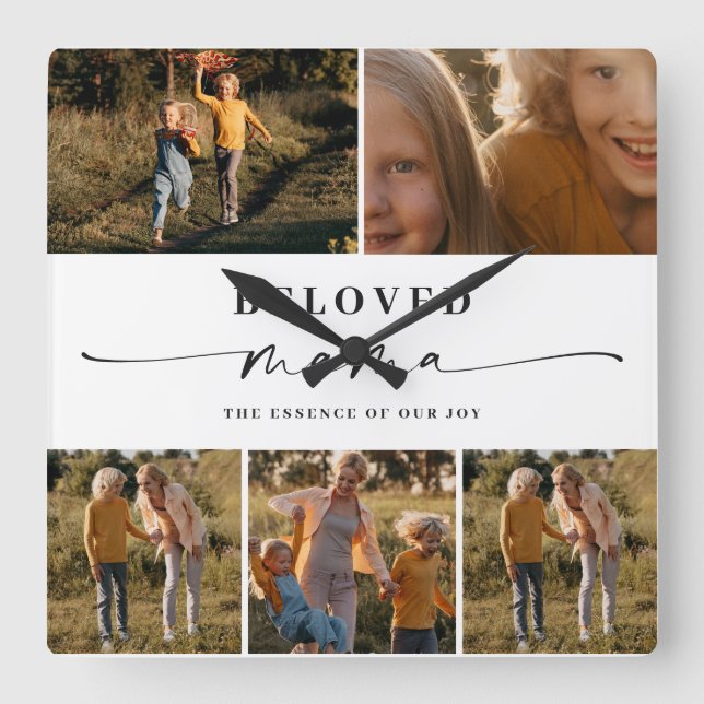 Beloved Mama Mum Happy Mother's Day Photo Collage Square Wall Clock (Front)