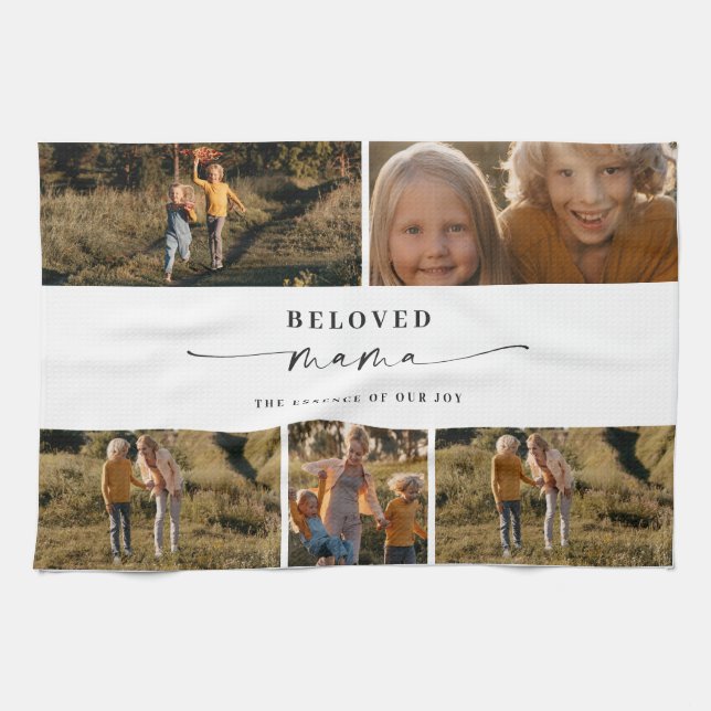Beloved Mama Mum Happy Mother's Day Photo Collage Tea Towel (Horizontal)
